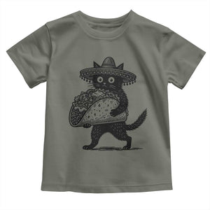 Funny Cinco De Mayo Black Cat With Taco Toddler T Shirt Mexican Food Gift TS12 Military Green Print Your Wear