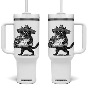 Funny Cinco De Mayo Black Cat With Taco Tumbler With Handle Mexican Food Gift TS12 One Size: 40 oz White Print Your Wear