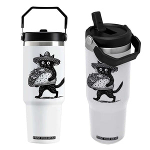 Funny Cinco De Mayo Black Cat With Taco Flip Straw Tumbler Mexican Food Gift TS12 One Size: 30 oz White Print Your Wear