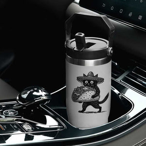 Funny Cinco De Mayo Black Cat With Taco Flip Straw Tumbler Mexican Food Gift TS12 Print Your Wear