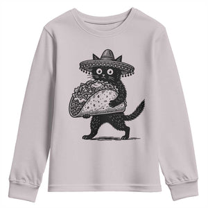 Funny Cinco De Mayo Black Cat With Taco Youth Sweatshirt Mexican Food Gift TS12 Ice Gray Print Your Wear