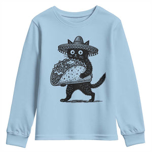 Funny Cinco De Mayo Black Cat With Taco Youth Sweatshirt Mexican Food Gift TS12 Light Blue Print Your Wear