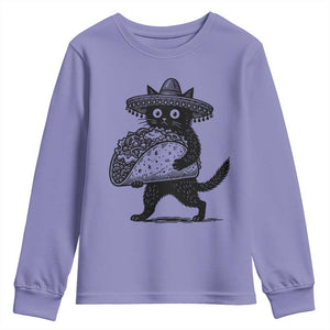 Funny Cinco De Mayo Black Cat With Taco Youth Sweatshirt Mexican Food Gift TS12 Violet Print Your Wear