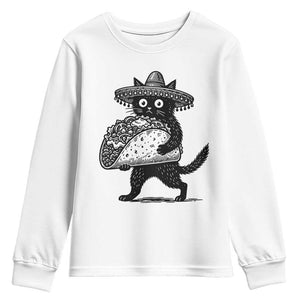 Funny Cinco De Mayo Black Cat With Taco Youth Sweatshirt Mexican Food Gift TS12 White Print Your Wear