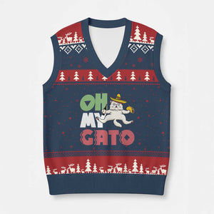 Funny Cinco De Mayo Drunk Cat V-Neck Knit Sweater Vest Oh My Gato TS12 Navy Red Print Your Wear