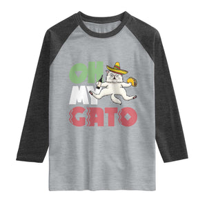 Funny Cinco De Mayo Drunk Cat Raglan Shirt Oh My Gato TS12 Heather Gray Heather Charcoal Print Your Wear