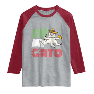 Funny Cinco De Mayo Drunk Cat Raglan Shirt Oh My Gato TS12 Heather Gray Heather Red Print Your Wear