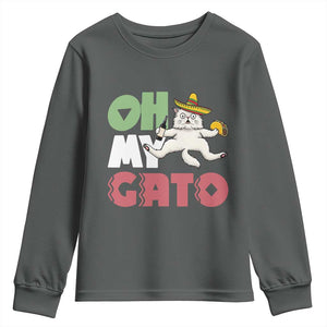Funny Cinco De Mayo Drunk Cat Youth Sweatshirt Oh My Gato TS12 Dark Heather Print Your Wear