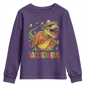 Cinco De Mayo Tacosaurus Youth Sweatshirt Funny Dinosaur Taco Lover Gift TS12 Purple Print Your Wear