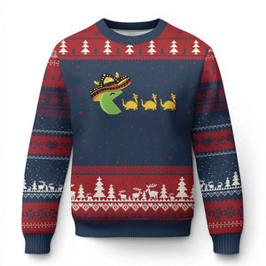 Funny Retro Game Tacosaurus Ugly Christmas Sweater Cinco De Mayo Taco Lover Gift TS12 Navy Red Print Your Wear