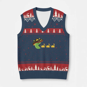 Funny Retro Game Tacosaurus V-Neck Knit Sweater Vest Cinco De Mayo Taco Lover Gift TS12 Navy Red Print Your Wear