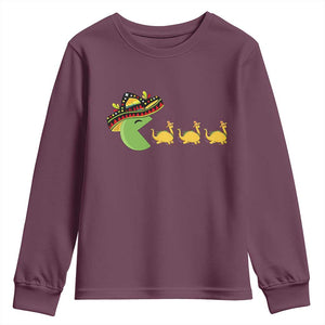 Funny Retro Game Tacosaurus Youth Sweatshirt Cinco De Mayo Taco Lover Gift TS12 Maroon Print Your Wear
