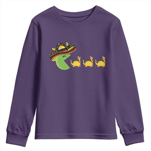 Funny Retro Game Tacosaurus Youth Sweatshirt Cinco De Mayo Taco Lover Gift TS12 Purple Print Your Wear