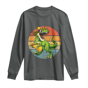 Vintage Dinosaur Taco Lover Long Sleeve Shirt Cinco De Mayo Gift TS12 Dark Heather Print Your Wear