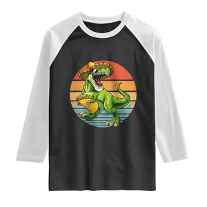 Vintage Dinosaur Taco Lover Raglan Shirt Cinco De Mayo Gift TS12 Black White Print Your Wear