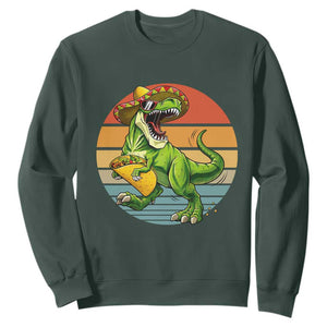 Vintage Dinosaur Taco Lover Sweatshirt Cinco De Mayo Gift TS12 Dark Forest Green Print Your Wear