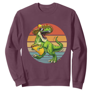 Vintage Dinosaur Taco Lover Sweatshirt Cinco De Mayo Gift TS12 Maroon Print Your Wear