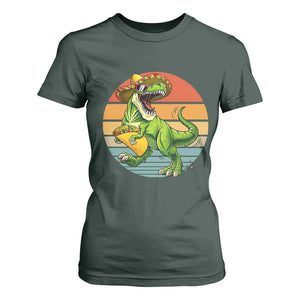 Vintage Dinosaur Taco Lover T Shirt For Women Cinco De Mayo Gift TS12 Dark Forest Green Print Your Wear