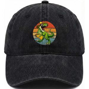 Vintage Dinosaur Taco Lover Washed Cotton Baseball Cap Cinco De Mayo Gift TS12 Print Your Wear