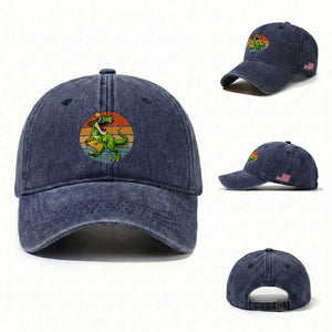 Vintage Dinosaur Taco Lover Washed Cotton Baseball Cap Cinco De Mayo Gift TS12 Washed Cap Universal Fit Navy Print Your Wear