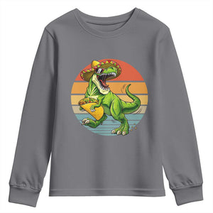 Vintage Dinosaur Taco Lover Youth Sweatshirt Cinco De Mayo Gift TS12 Charcoal Print Your Wear