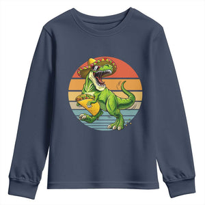 Vintage Dinosaur Taco Lover Youth Sweatshirt Cinco De Mayo Gift TS12 Navy Print Your Wear