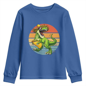 Vintage Dinosaur Taco Lover Youth Sweatshirt Cinco De Mayo Gift TS12 Royal Blue Print Your Wear