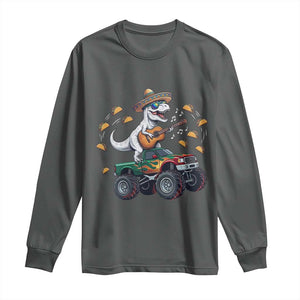 Funny Cinco De Mayo Dinosaur Monster Truck Long Sleeve Shirt Taco Lover Gift TS12 Dark Heather Print Your Wear