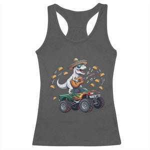 Funny Cinco De Mayo Dinosaur Monster Truck Racerback Tank Top Taco Lover Gift TS12 Dark Heather Print Your Wear