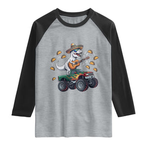 Funny Cinco De Mayo Dinosaur Monster Truck Raglan Shirt Taco Lover Gift TS12 Heather Gray Black Print Your Wear