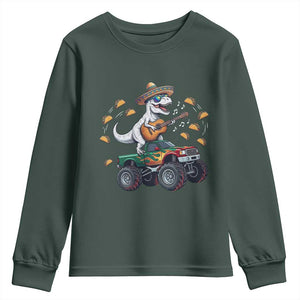 Funny Cinco De Mayo Dinosaur Monster Truck Youth Sweatshirt Taco Lover Gift TS12 Dark Forest Green Print Your Wear