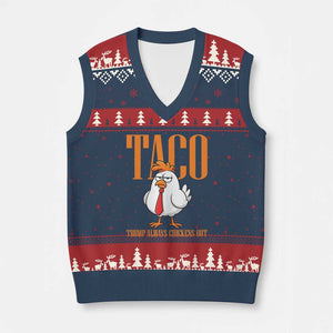 Funny Taco Political Activism V-Neck Knit Sweater Vest Trump Always Chickens Out TS12 Navy Red Print Your Wear