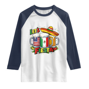 Funny Beer Drinking Cinco De Mayo Party Gift Raglan Shirt Lets Fiesta TS12 White Navy Print Your Wear