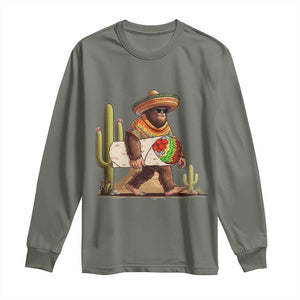 Funny Cinco De Mayo Bigfoot Burrito Lover Gift Long Sleeve Shirt TS12 Military Green Print Your Wear