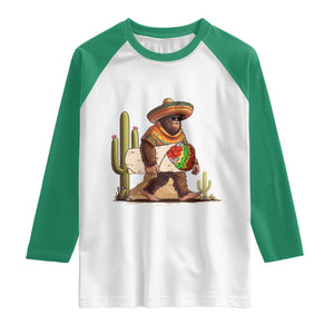 Funny Cinco De Mayo Bigfoot Burrito Lover Gift Raglan Shirt TS12 White Kelly Green Print Your Wear