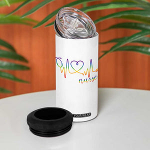 Nurse Heartbeat Rainbow Heart LGBTQ Pride 4 in 1 Can Cooler Tumbler Medical Professional Support TS12 Print Your Wear