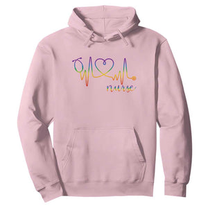 Nurse Heartbeat Rainbow Heart LGBTQ Pride Hoodie Medical Professional Support TS12 Light Pink Print Your Wear