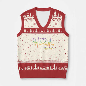 Nurse Heartbeat Rainbow Heart LGBTQ Pride V-Neck Knit Sweater Vest Medical Professional Support