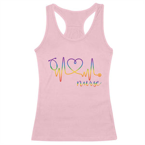 Nurse Heartbeat Rainbow Heart LGBTQ Pride Racerback Tank Top Medical Professional Support TS12 Light Pink Print Your Wear
