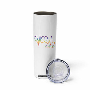 Nurse Heartbeat Rainbow Heart LGBTQ Pride Skinny Tumbler Medical Professional Support TS12 Print Your Wear