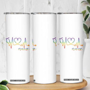 Nurse Heartbeat Rainbow Heart LGBTQ Pride Skinny Tumbler Medical Professional Support TS12 Print Your Wear