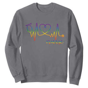 Nurse Heartbeat Rainbow Heart LGBTQ Pride Sweatshirt Medical Professional Support TS12 Charcoal Print Your Wear
