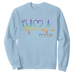 Nurse Heartbeat Rainbow Heart LGBTQ Pride Sweatshirt Medical Professional Support TS12 Light Blue Print Your Wear