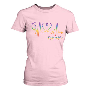 Nurse Heartbeat Rainbow Heart LGBTQ Pride T Shirt For Women Medical Professional Support