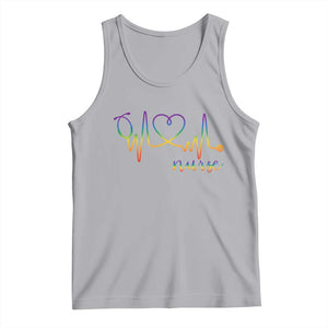 Nurse Heartbeat Rainbow Heart LGBTQ Pride Tank Top Medical Professional Support TS12 Athletic Heather Print Your Wear