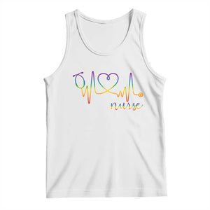Nurse Heartbeat Rainbow Heart LGBTQ Pride Tank Top Medical Professional Support TS12 White Print Your Wear