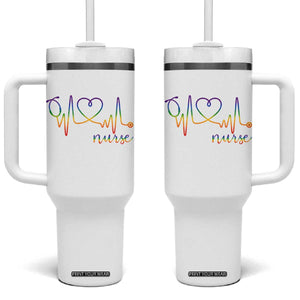 Nurse Heartbeat Rainbow Heart LGBTQ Pride Tumbler With Handle Medical Professional Support TS12 One Size: 40 oz White Print Your Wear