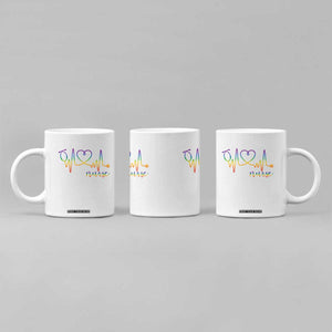 Nurse Heartbeat Rainbow Heart LGBTQ Pride Coffee Mug Medical Professional Support TS12 Print Your Wear