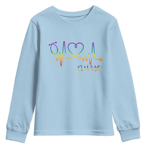Nurse Heartbeat Rainbow Heart LGBTQ Pride Youth Sweatshirt Medical Professional Support