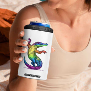 Funny Rainbow Gator LGBTQ Pride Support 4 in 1 Can Cooler Tumbler
